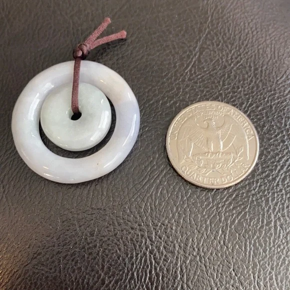 Double Round Donut Jade Natural Pendant White Lucky